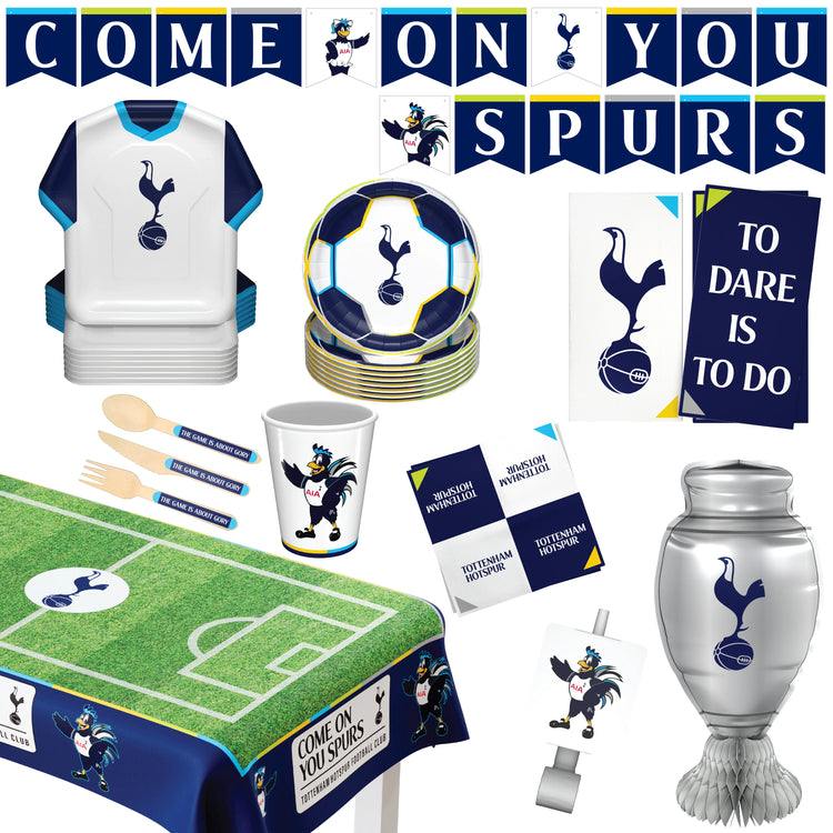 Official Tottenham Hotspur FC Party Box for 6 Guests | All in One 75 / 77 pcs incl. Disposable Tableware Set w/Cutlery, Decorations & Party Favors | Plus Jersey Foil Balloons | Perfect for Matchday & birthday celebrate