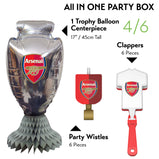 Official Arsenal FC Party Box for 6 Guests | All in One 75 / 77 pcs incl. Disposable Tableware Set w/Cutlery, Decorations & Party Favors | Plus Jersey Foil Balloons | Perfect for Matchday & birthday celebrate